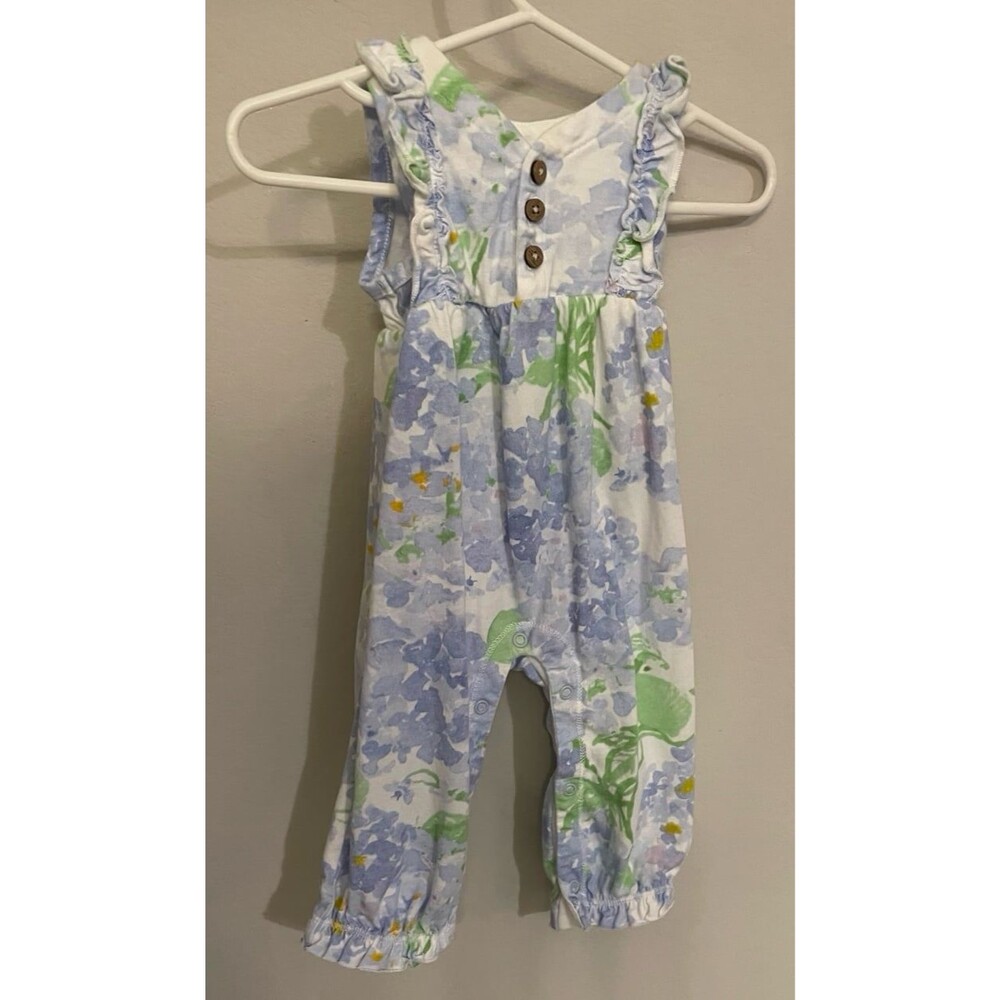 Blue Flowers Burt’s Bees Little Girl Toddler Outfit Romper, Size Newborn